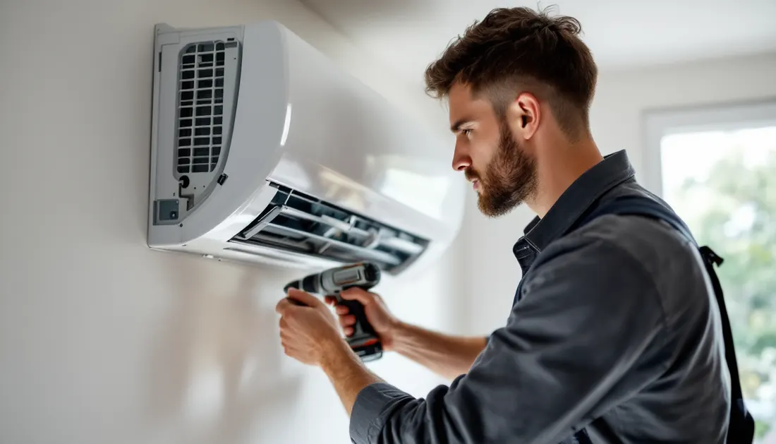 Installateur posant une climatisation murale à Bruxelles